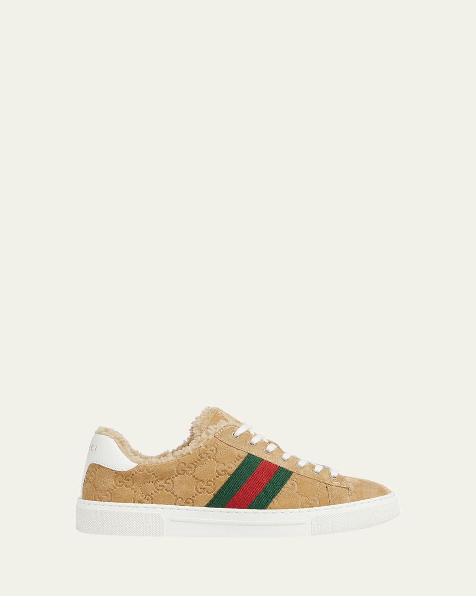 Ace GG Suede Shearling Low-Top Sneakers